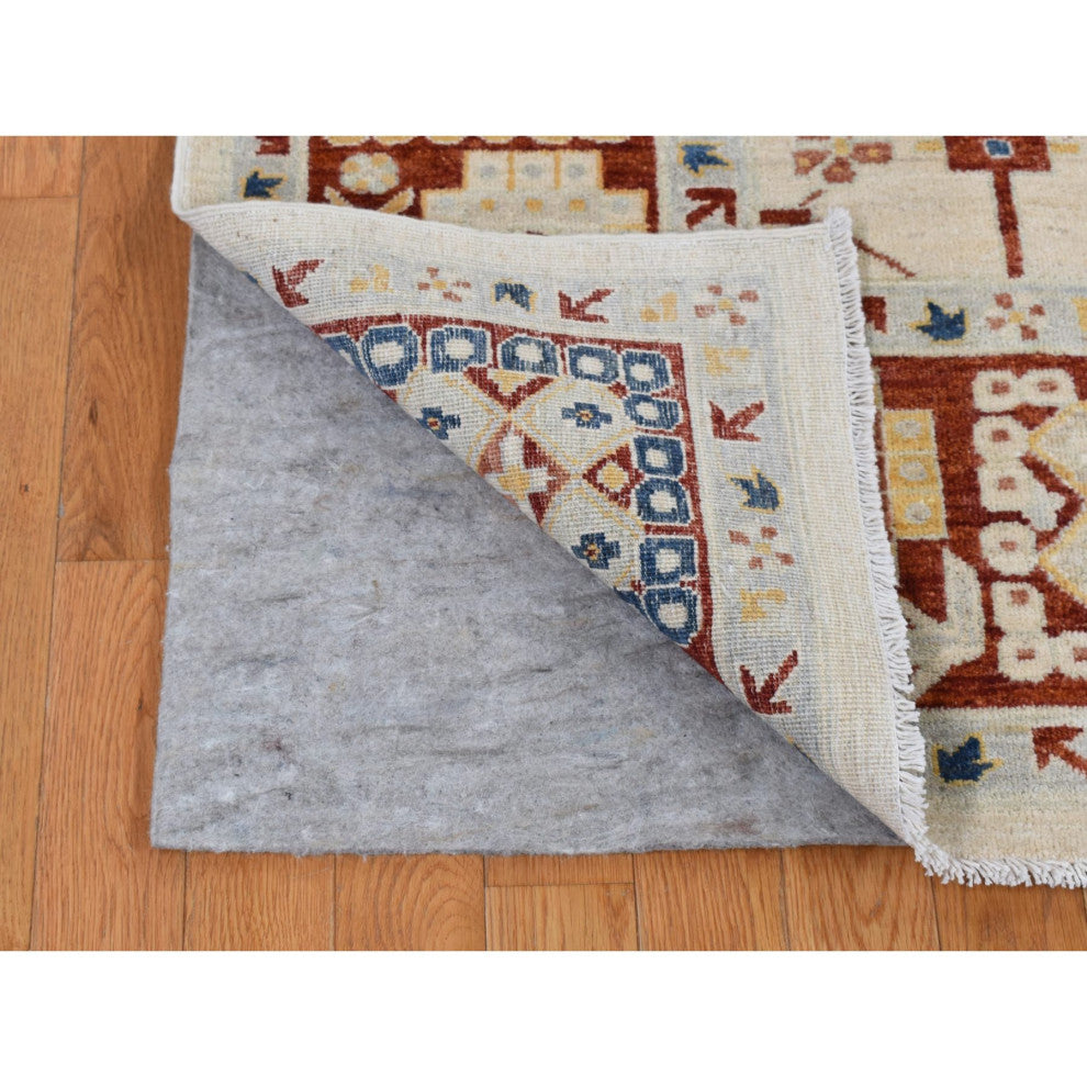 Parchment White, Peshawar With Mahal Design, Hand Knotted Wool Rug, 7'9"x9'9"