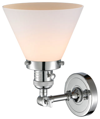 Large Cone 1-Light Sconce, Polished Chrome, Glass: Matte White Cased