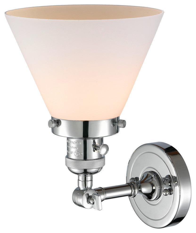 Large Cone 1-Light Sconce, Polished Chrome, Glass: Matte White Cased