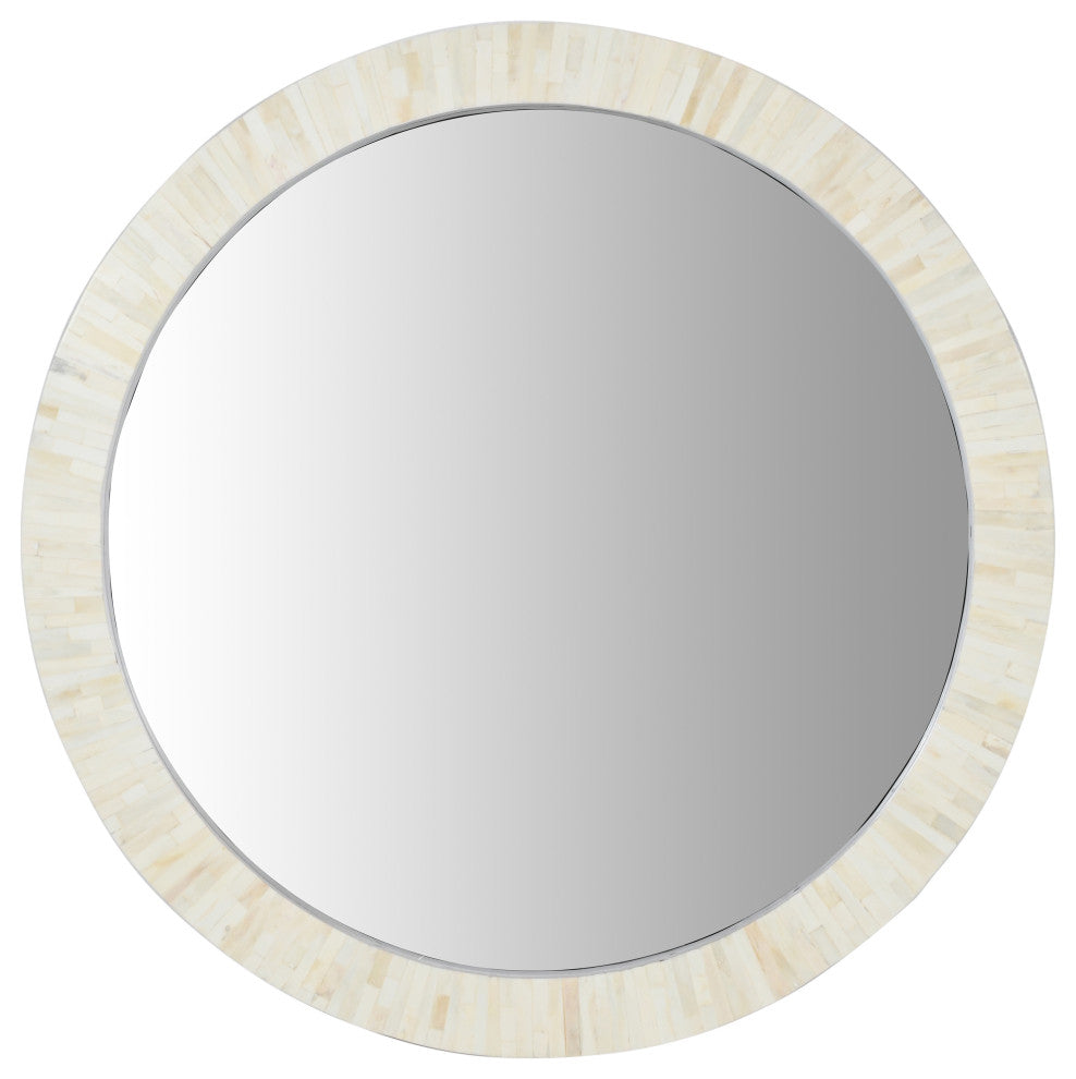 Edward Bone Inlay Round Mirror, 34"