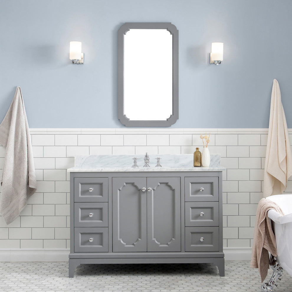 Queen 48 In. Marble Countertop Vanity in Grey with Mirror and Waterfall Faucet