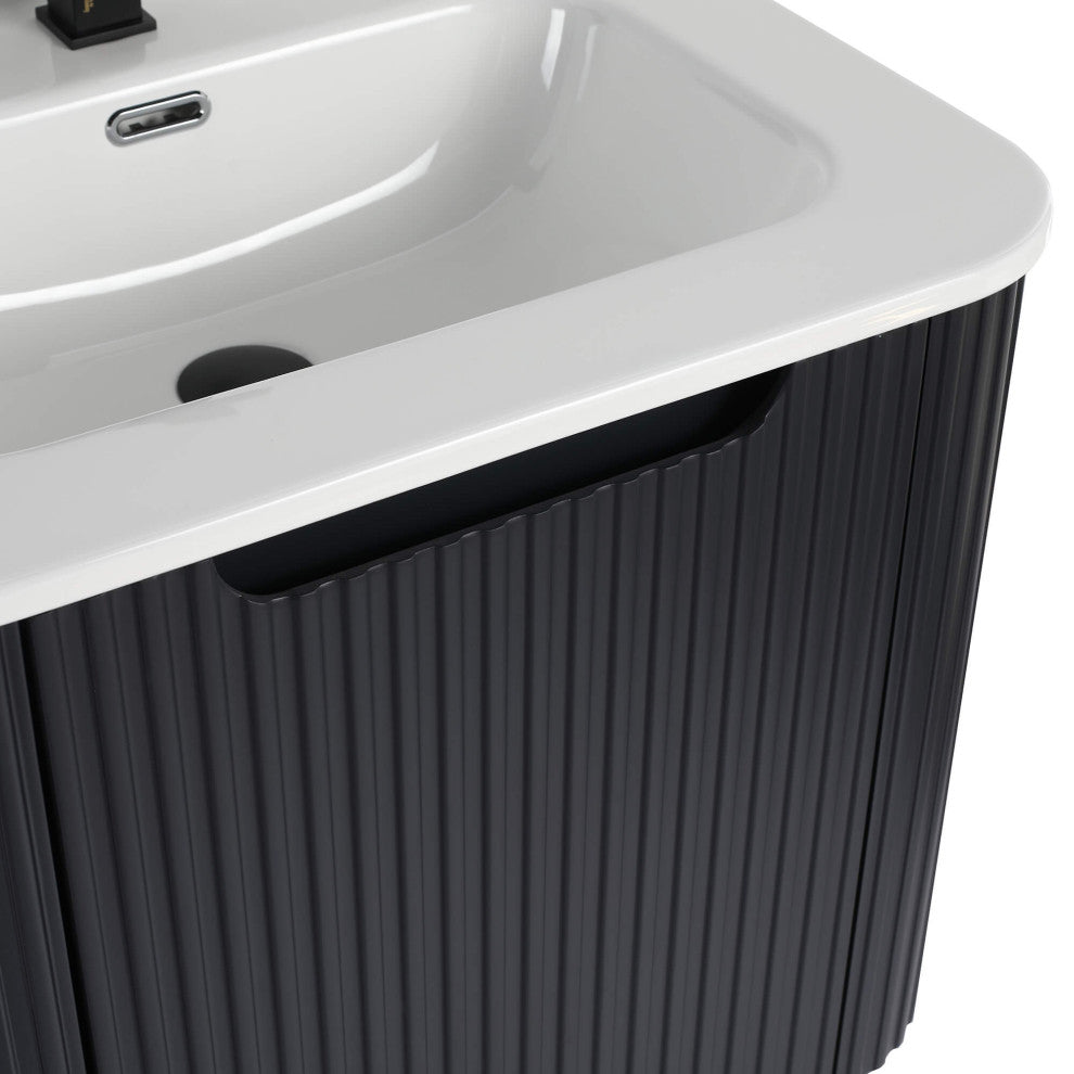 Caskvalley Bath Vanity, Straight Fluted Design Sink Included, Carbon Black, 24"