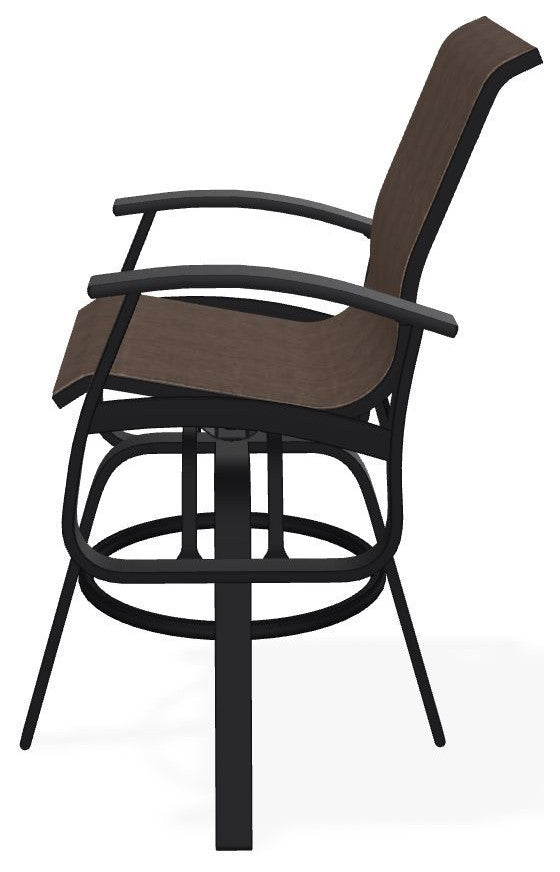 Belle Isle Sling Bar Height Outdoor Swivel Armchair, Mocha/Black