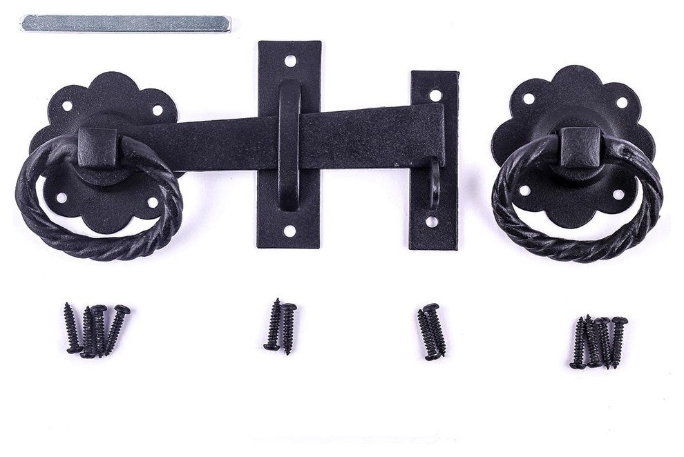 Renovators Supply Door Lock Latch 6 in Black Wrought Iron Floral Ring Gate Latch