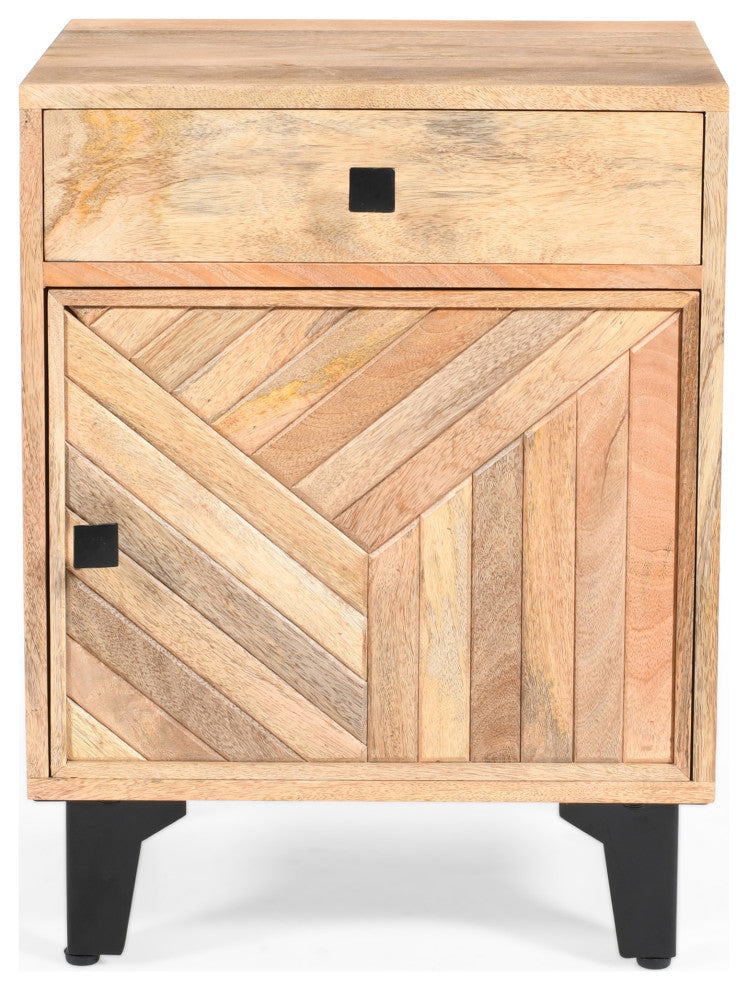 GDF Studio Vintage Hand-Crafted Line Wood Nightstand with Drawer, Natural