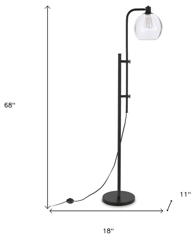 68" Black Adjustable Reading Floor Lamp With Clear Seeded Glass Globe Shade