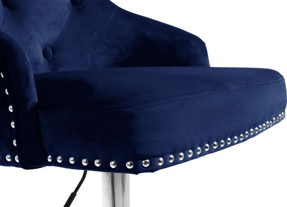 Claude Velvet Upholstered Adjustable Stool, Navy, Chrome Base