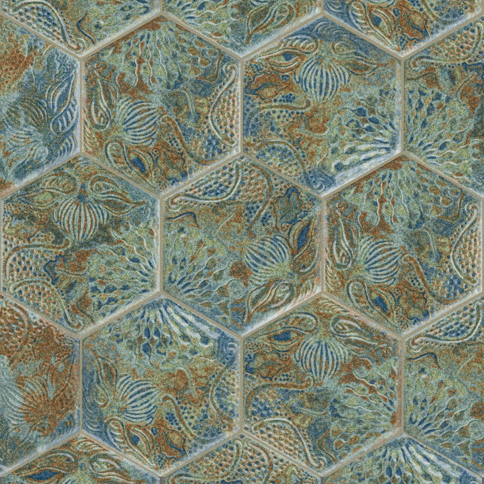 Gaudi React Hex Ocean Porcelain Floor and Wall Tile