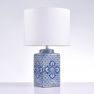Margaret Metal and Ceramic Table Lamp Lights, White and Blue
