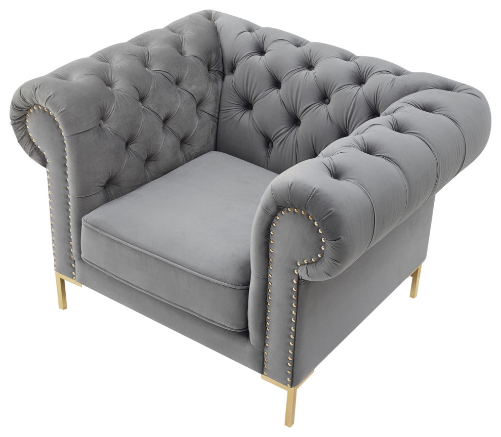 Inspired Home Ariadna Club Chair Button Tufted, Gray Velvet