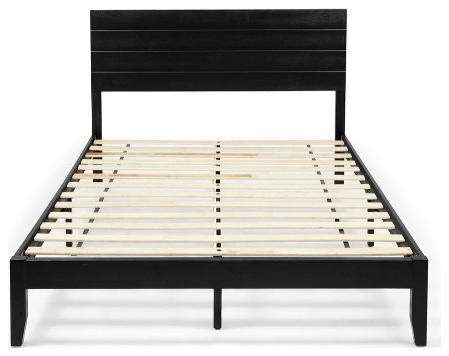 Apollo Queen Size Bed With Headboard, Black Finish, Natural