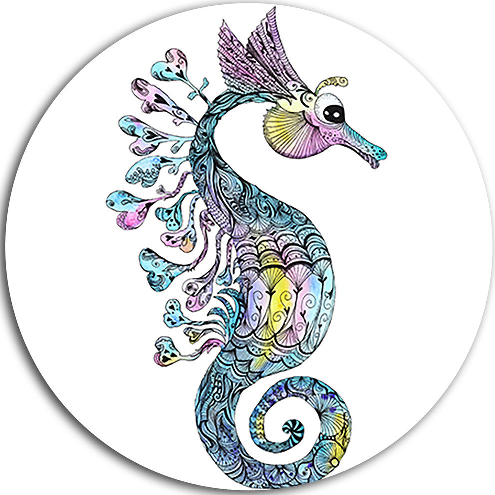 Colorful Seahorse Watercolor, Animal Painting Round Wall Art, 23"