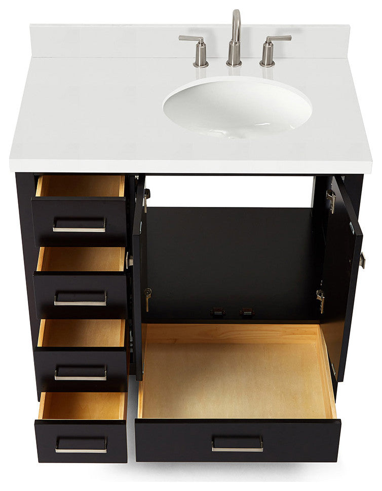 ARIEL Cambridge 37" Right Offset Oval Sink Espresso Vanity Carrara Marble Top