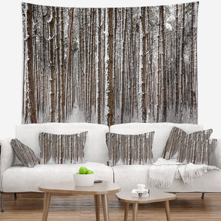 Dense Pine Forest in Winter Landscape Wall Tapestry, 39"x32"