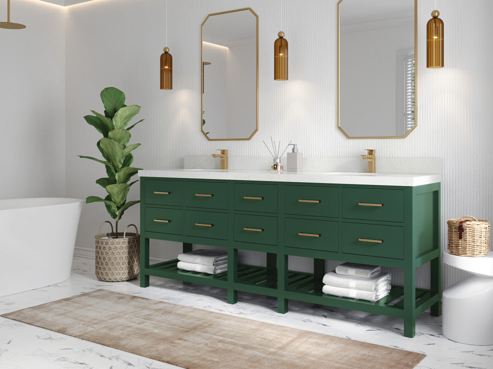 Parker 84 Double Sink Bath Vanity in Lafayette Green  2" Carrara Quartz