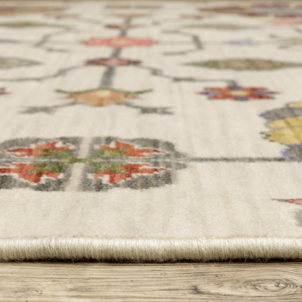 Leoness Floral Puffs Indoor Area Rug, Ivory, 2' x 6'