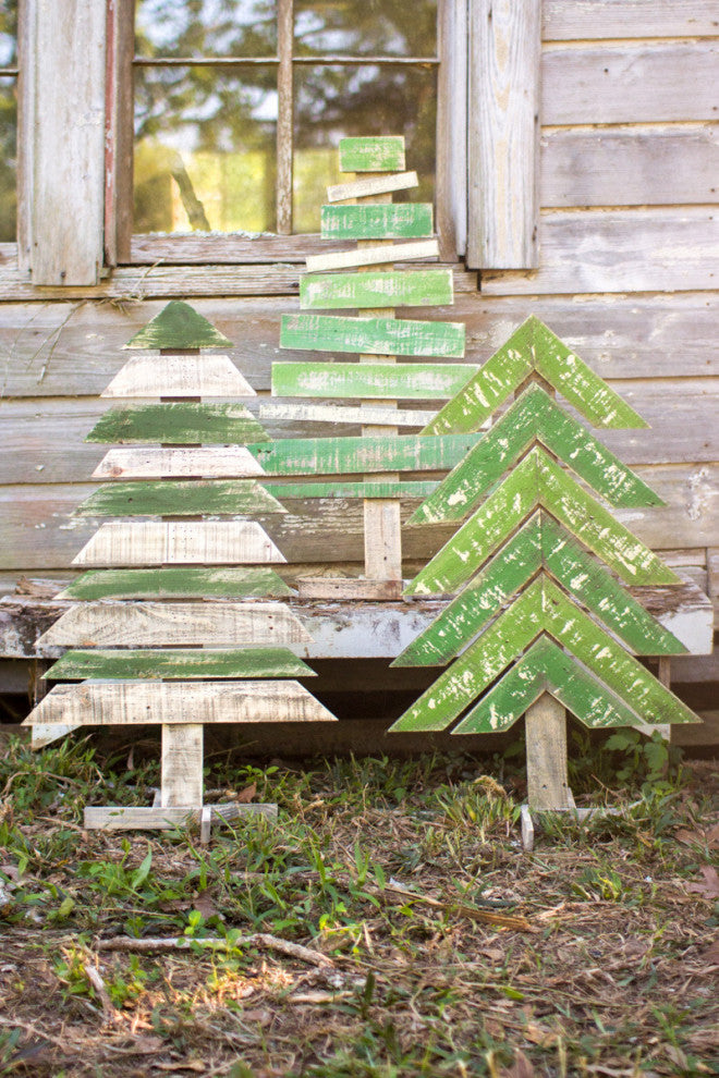 Set of 3 Recycled Wood Trees with Stands