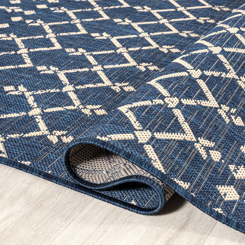 Ourika Moroccan Geometric Indoor/Outdoor Rug, Navy/Beige, 4x6