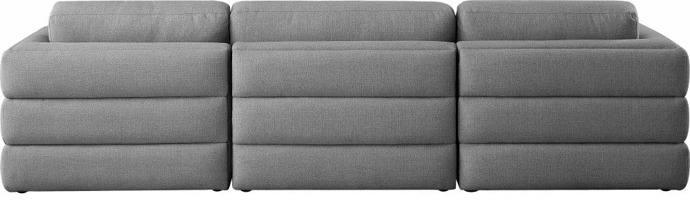 Beckham Linen Textured Fabric Upholstered 3-Piece Modular Sofa, Grey