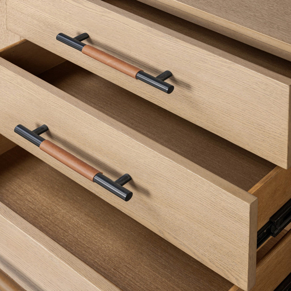 Rosedale Media Console Yucca Oak Veneer, Chaps Sand, Gunmetal