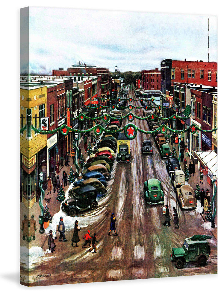 "Falls City, Nebraska at Christmas" Print on Canvas by John Falter
