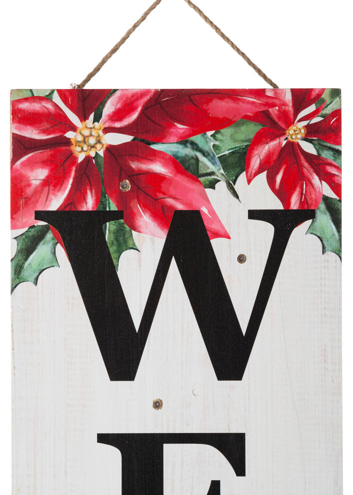 42"H Lighted Wooden Poinsettia WELCOME Porch Sign