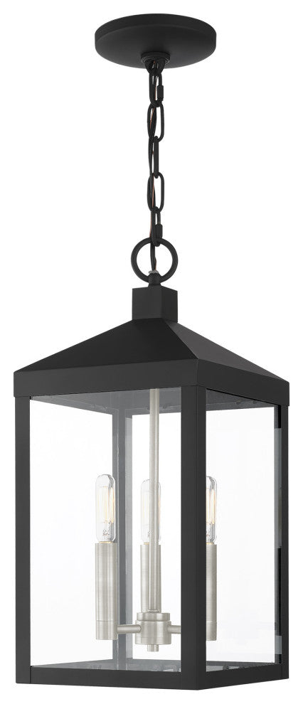 Livex Nyack 3 Light Black/Brushed Nickel Cluster Medium Outdoor Pendant Lantern