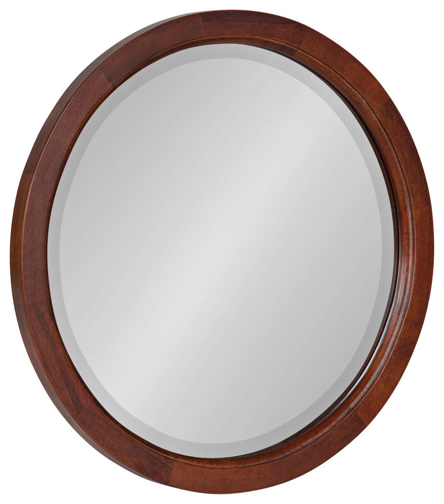 Hogan Round Framed Wall Mirror, Walnut Brown 18 Diameter