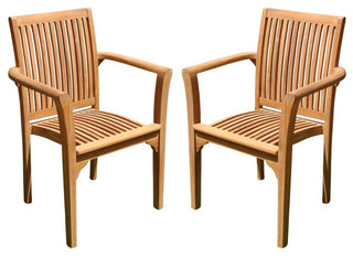 Lua Stacking Arm Chairs, Teak Outdoor Dining Patio, Set of 2
