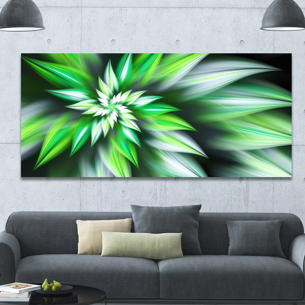 Dance of Green Exotic Flower, Large Floral Canvas Art Print, 60"x28"