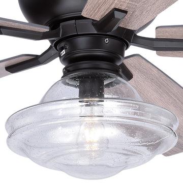 Huntley 52" Bronze Farmhouse Ceiling Fan  Schoolhouse LED Light Kit Remote, Bronze