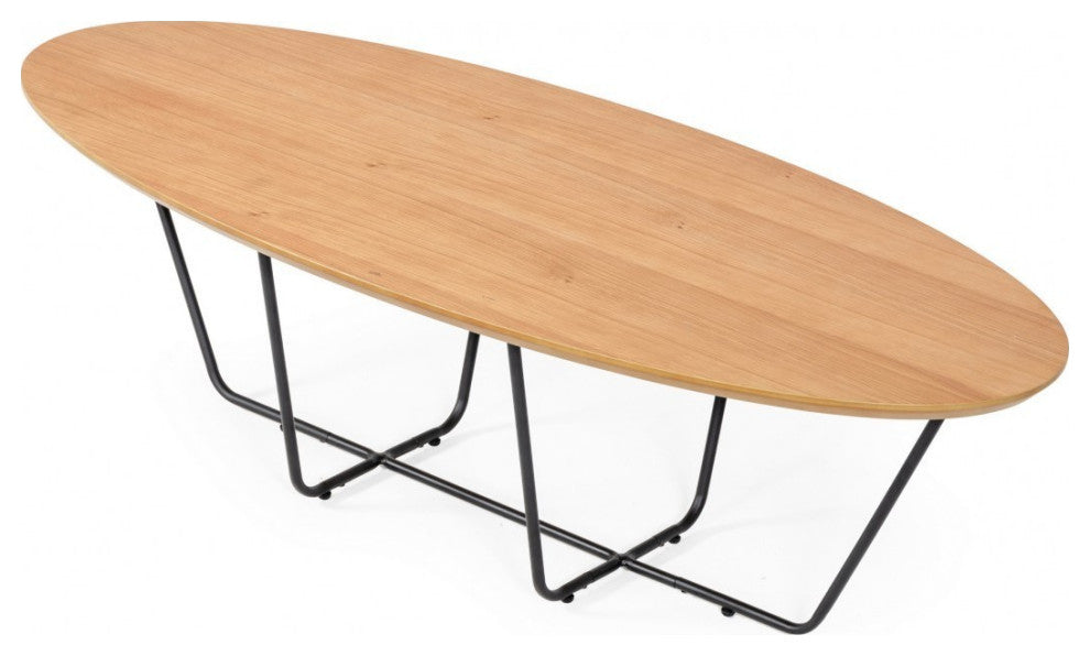 Industrial Large Oak and Black Powder Metal Coffee Table