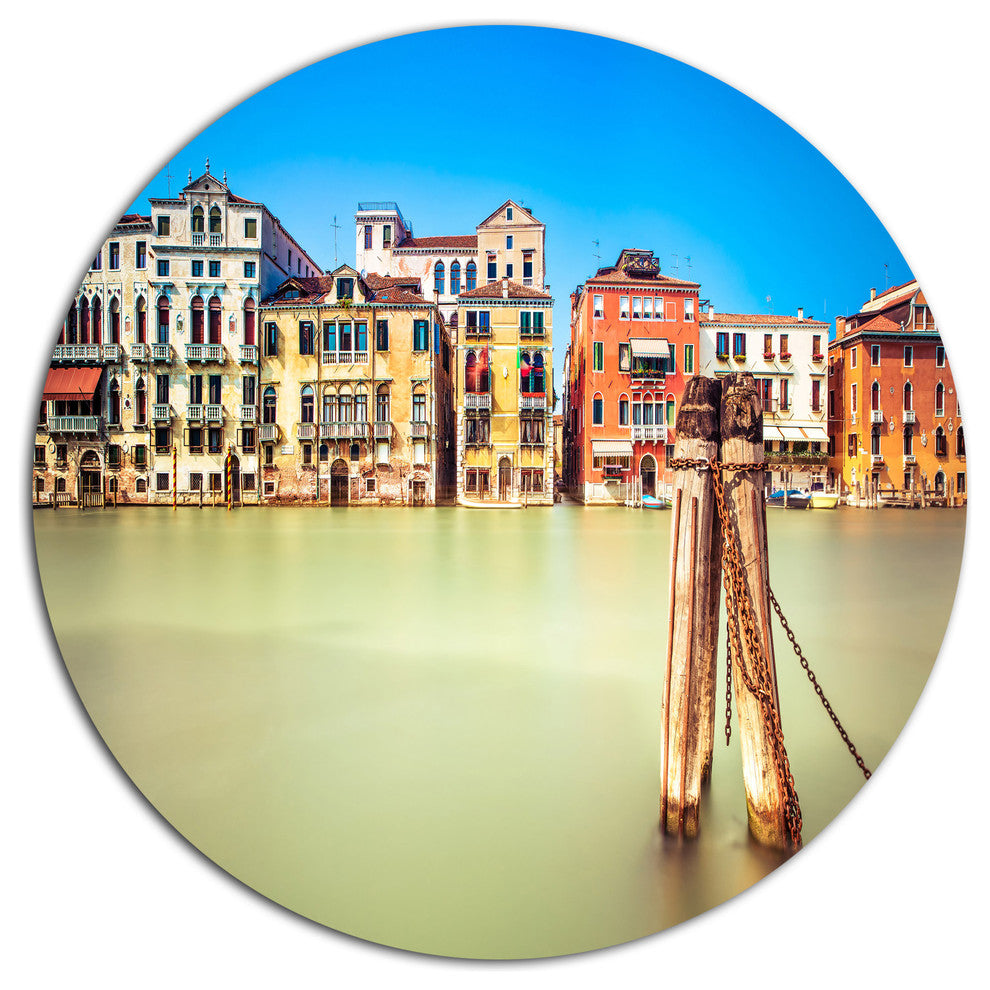 Traditional Buildings Of Venice, Landscape Round Metal Wall Art, 11"