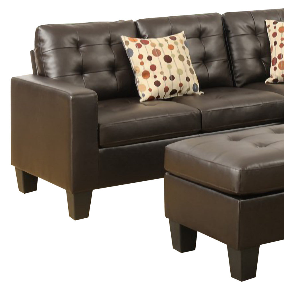 Benzara BM168742 Bonded Leather 4 Pieces Sectional With Cocktail Ottoman Brown