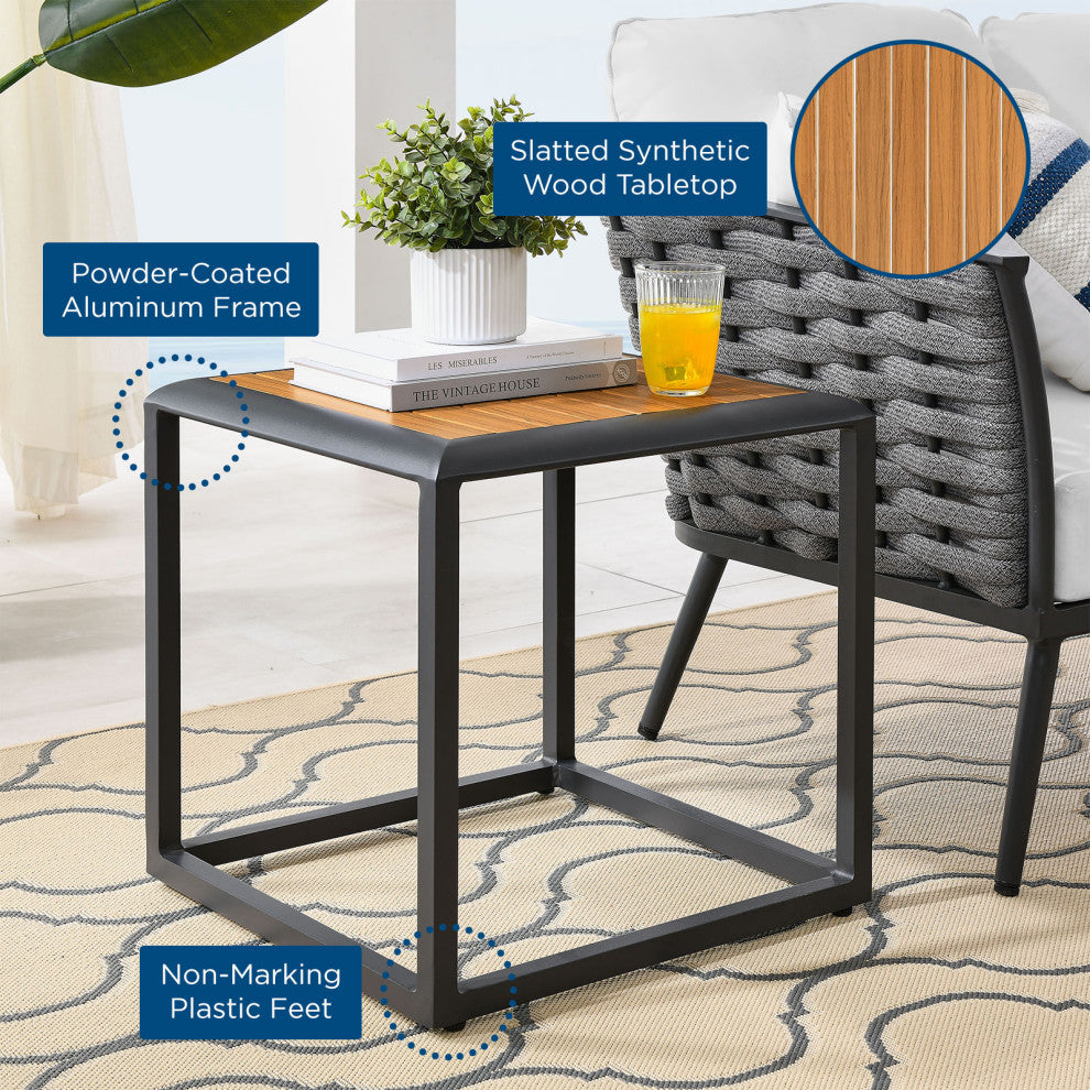 Lounge Coffee Side Table, Square, Gray Natural, Aluminum, Modern, Outdoor Patio