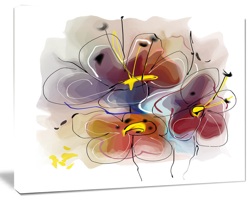 Brown Blue Flower Illustration Art, Extra Large Floral Wall Art, 40"x30"
