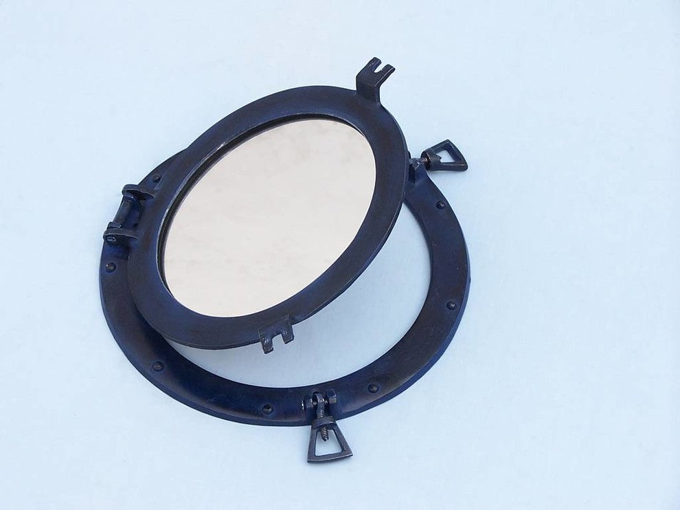 Rustic Blue Aluminum Deluxe Class Decorative Ship Porthole Window 12''