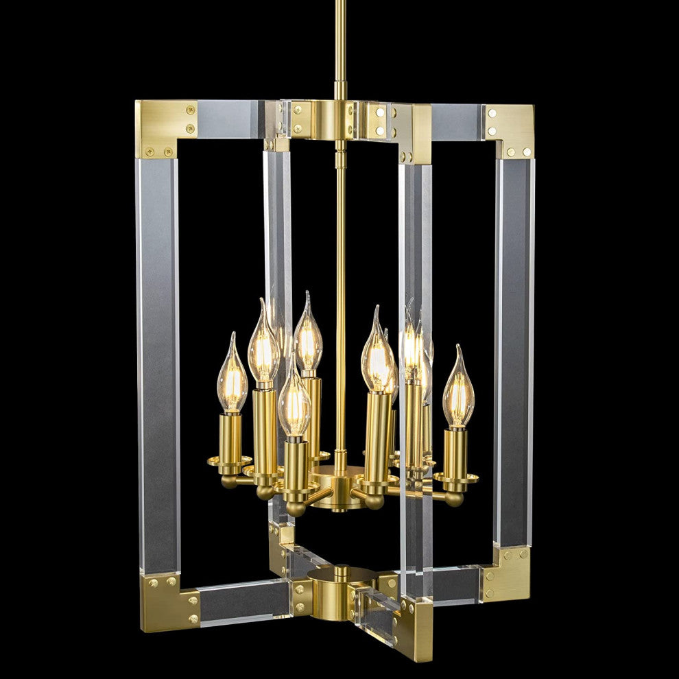 8 Light Modern Acrylic Chandelier Gold Square Pendant Light Fixture