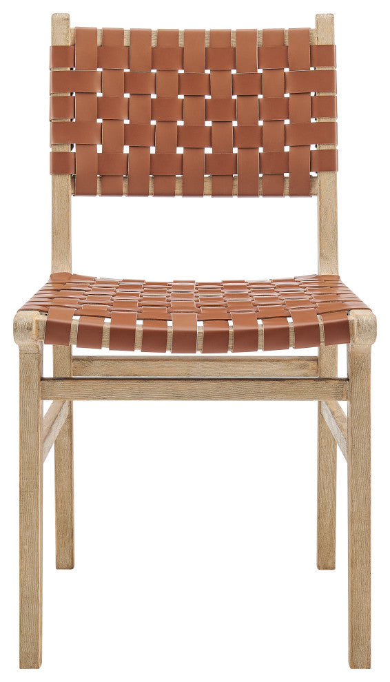 Marco Faux Leather Dining Side Chair Drift Wood Frame, Ochre Brown