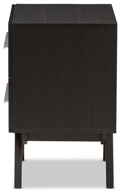 Auburn Mid-Century Espresso Brown Finished Wood 2-Drawer Nightstand