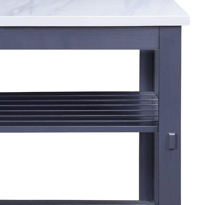 Enapay Kitchen Island, Marble Top and Gray Finish