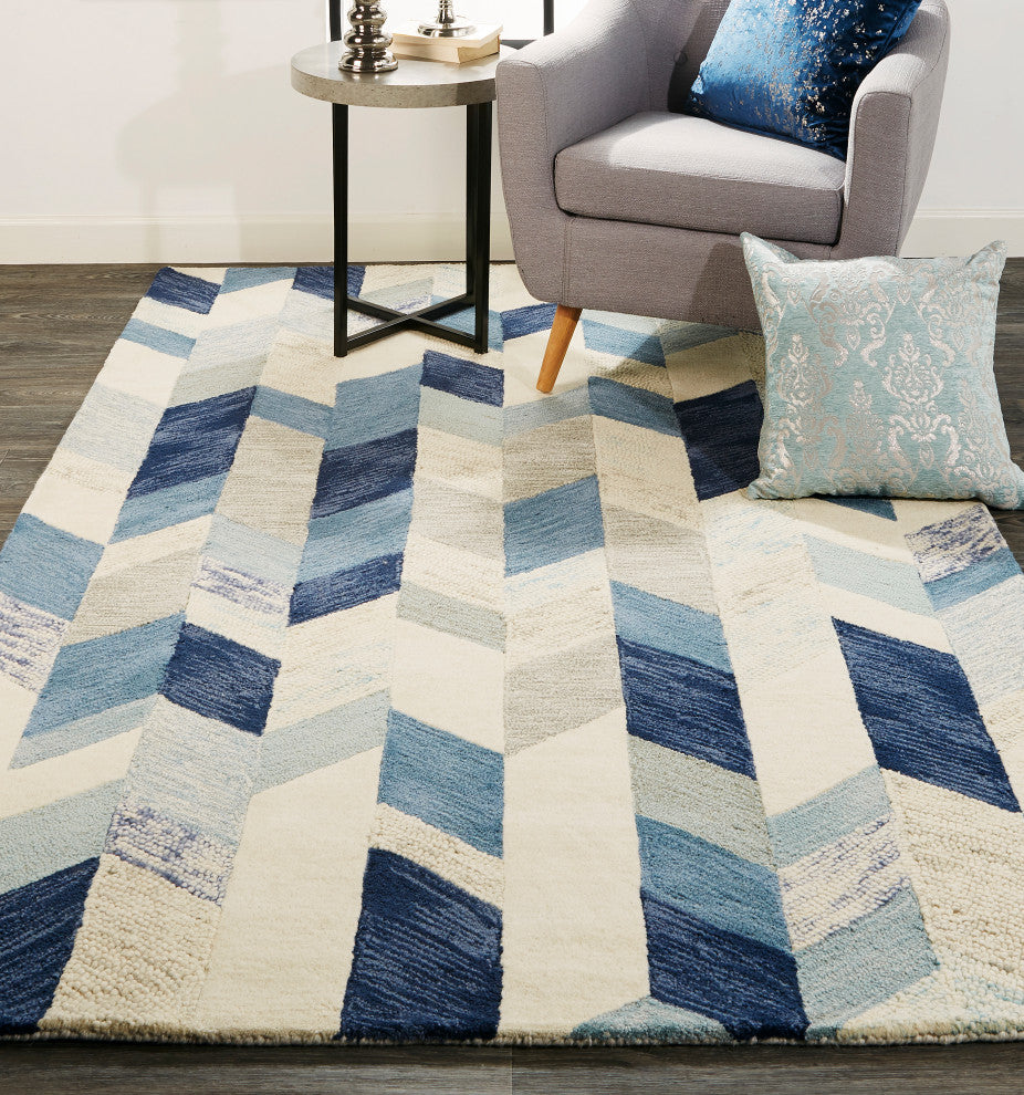 Weave & Wander Oria Tufted Blue/Ivory Rug, Blue/Ivory, 9'-6" X 13'-6"