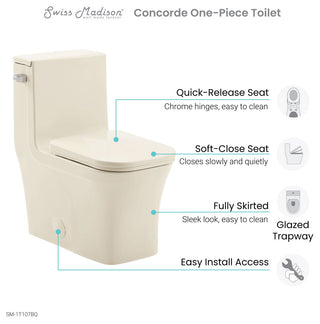 Concorde One Piece Square Left Side Flush Handle Toilet 1.28 gpf in Bisque
