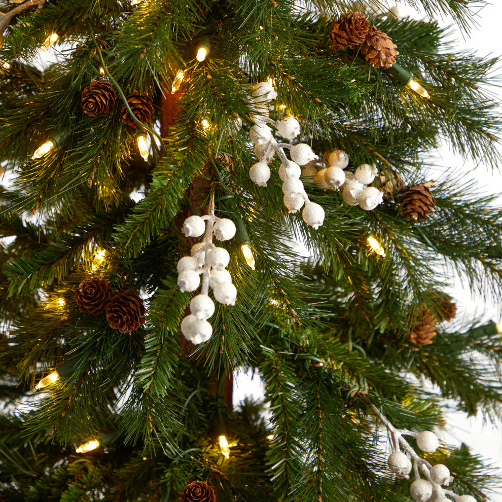 6' Alpine Faux Xmas Tree With Pinecones, Berries and 200 White Warm LED Lights