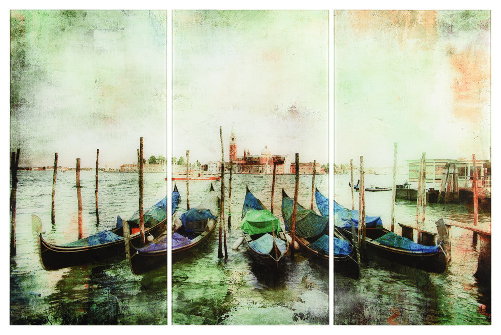 "Venice Gondolas" Frameless Free Floating Tempered Panel Graphic Wall Art Set