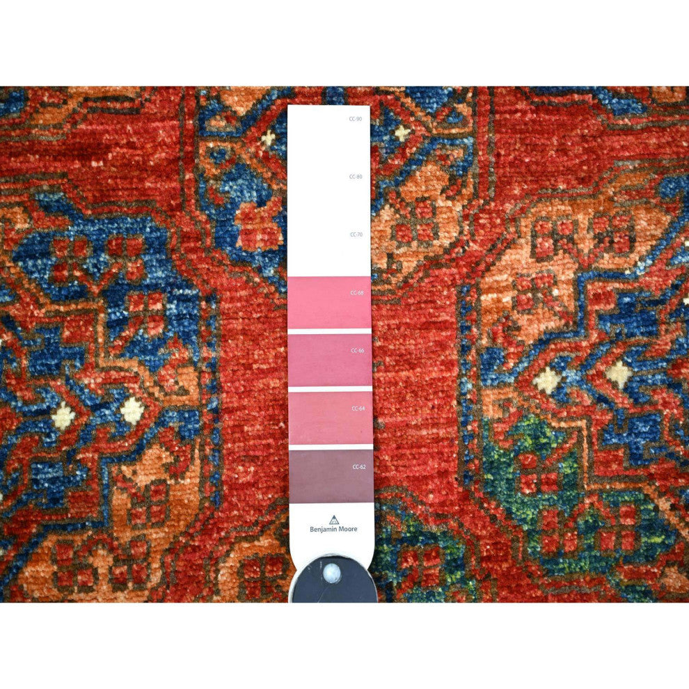 Angels Red Organic Wool Afghan Ersari Hand Knotted Oriental Rug, 3'11"x9'6"