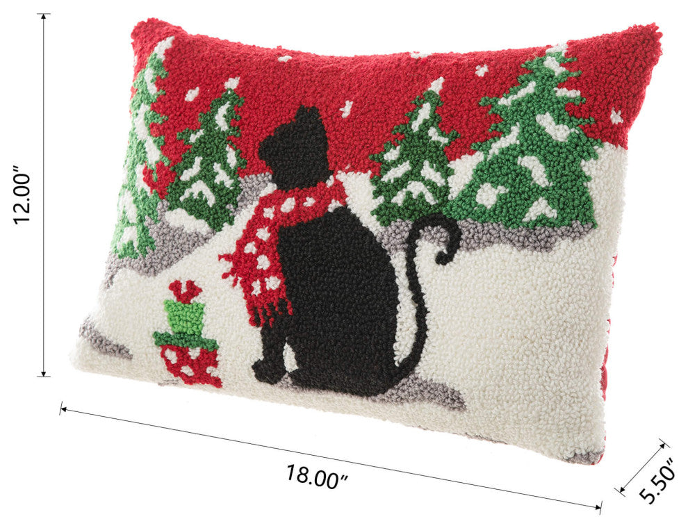 18"L Hooked Christmas Pillow Throw Xmas Pillows, Cat