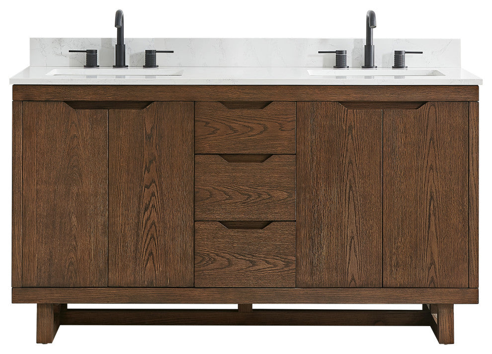 Mowry Bathroom Vanity, Brown Brushed Oak, 60", No Mirror