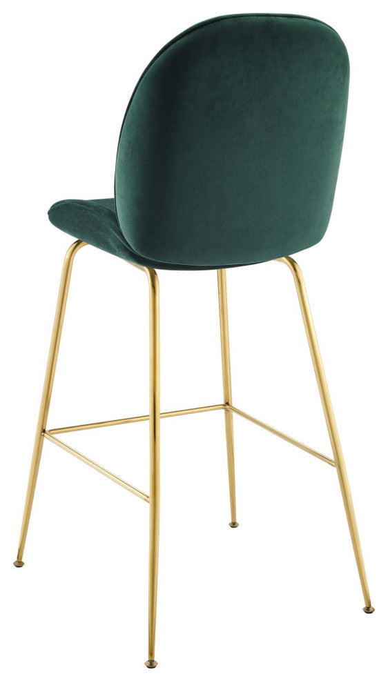 Contemporary Bar Pub and Dining Bar Stool Chair, Velvet Metal Steel, Green