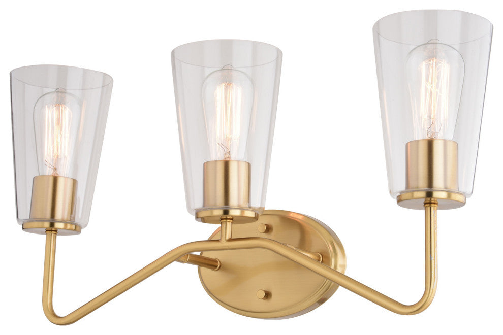 Beverly 3 Light Gold Muted Brass Bathroom Vanity Fixture Clear Glass
